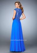 Picture of: Long Chiffon prom Gown with Sheer Back and Rhinestones in Blue, Style: 22053, Back Picture