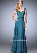 Picture of: Long Chiffon prom Gown with Sheer Back and Rhinestones in Green, Style: 22053, Detail Picture 2