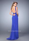 Picture of: V Neckline Jersey Gown with Open Deep V Back in Blue, Style: 22060, Back Picture