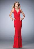 Picture of: V Neckline Jersey Gown with Open Deep V Back in Red, Style: 22060, Detail Picture 1