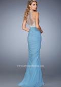 Picture of: Ruched Skirt and Sheer Neck Prom Gown with Rhinestones in Blue, Style: 22073, Back Picture
