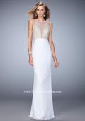 Picture of: Ruched Skirt and Sheer Neck Prom Gown with Rhinestones in White, Style: 22073, Detail Picture 2