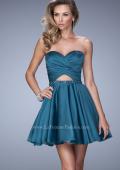 Picture of: Short Satin Dress with Criss Cross Ruched Bodice in Green, Style: 22083, Main Picture