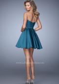 Picture of: Short Satin Dress with Criss Cross Ruched Bodice in Green, Style: 22083, Back Picture