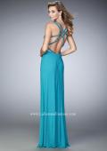 Picture of: Net Prom Gown with Cut Outs and Crystal Strappy Back in Blue, Style: 22089, Main Picture
