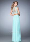 Picture of: Two Piece Jersey Gown with Sheer Back and Appliques in Blue, Style: 22110, Back Picture