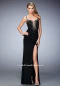 Picture of: Jersey Gown with Plunging Neckline and Side Slit in Black, Style: 22113, Main Picture