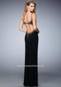Picture of: Jersey Gown with Plunging Neckline and Side Slit in Black, Style: 22113, Back Picture