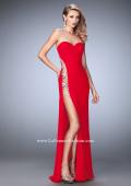 Picture of: Jersey Prom Gown with Beaded Cut Out Side Panels in Red, Style: 22125, Main Picture
