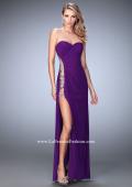 Picture of: Jersey Prom Gown with Beaded Cut Out Side Panels in Purple, Style: 22125, Detail Picture 2
