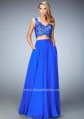 Picture of: Chiffon Two Piece Gown with Lace Top and Scallop Edges in Blue, Style: 22128, Main Picture