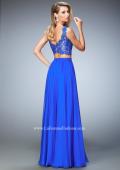 Picture of: Chiffon Two Piece Gown with Lace Top and Scallop Edges in Blue, Style: 22128, Back Picture