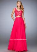 Picture of: Chiffon Two Piece Gown with Lace Top and Scallop Edges in Pink, Style: 22128, Detail Picture 2