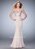 Picture of: Stretch Satin Gown with Train and Crystal Embellishments in Nude, Style: 22131, Main Picture