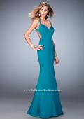 Picture of: Satin Mermaid Prom Dress with Crystals and Strappy Back in Blue, Style: 22135, Detail Picture 1