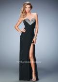 Picture of: Net Prom Gown with Embellishments and Side Leg Slit in Black, Style: 22136, Main Picture