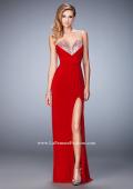 Picture of: Net Prom Gown with Embellishments and Side Leg Slit in Red, Style: 22136, Detail Picture 1