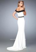Picture of: Long Off the Shoulder Jersey Prom Dress in White, Style: 22138, Back Picture