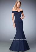 Picture of: Stretch Satin Jersey Dress with Off the Shoulder Straps in Blue, Style: 22149, Main Picture