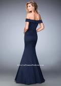 Picture of: Stretch Satin Jersey Dress with Off the Shoulder Straps in Blue, Style: 22149, Back Picture
