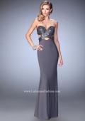 Picture of: Jersey Prom Dress with Sequins and Cut Outs in Silver, Style: 22150, Detail Picture 2