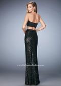 Picture of: Glam Two Piece Gown with Sequin Skirt and Satin Bodice in Black, Style: 22151, Back Picture