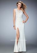 Picture of: Gold Metallic Embellished Jersey Prom Dress with Slit in White, Style: 22152, Main Picture