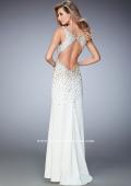 Picture of: Gold Metallic Embellished Jersey Prom Dress with Slit in White, Style: 22152, Back Picture