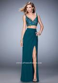 Picture of: Glam Two Piece Net Gown with Crystal Gems and Slit in Green, Style: 22154, Main Picture