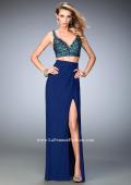 Picture of: Glam Two Piece Net Gown with Crystal Gems and Slit in Blue, Style: 22154, Detail Picture 1
