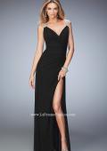 Picture of: Long Prom Dress with Panel Detail and a Side Leg Slit in Black, Style: 22158, Main Picture