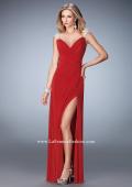 Picture of: Long Prom Dress with Panel Detail and a Side Leg Slit in Red, Style: 22158, Detail Picture 1