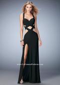 Picture of: Strappy Jersey Prom Dress with Panel Detail and Slit in Black, Style: 22172, Main Picture