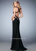 Picture of: Strappy Jersey Prom Dress with Panel Detail and Slit in Black, Style: 22172, Back Picture