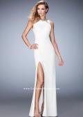 Picture of: Prom Dress with Neckline Cut Outs, Crystals, and Slit in White, Style: 22174, Main Picture