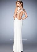 Picture of: Prom Dress with Neckline Cut Outs, Crystals, and Slit in White, Style: 22174, Back Picture