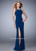Picture of: Prom Dress with Neckline Cut Outs, Crystals, and Slit in Blue, Style: 22174, Detail Picture 1