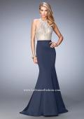Picture of: Mermaid Prom Gown with Crystal Halter Bodice and Train in Blue, Style: 22177, Main Picture