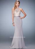 Picture of: Mermaid Prom Gown with Crystal Halter Bodice and Train in Silver, Style: 22177, Detail Picture 1