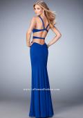 Picture of: Jersey Prom Dress with Cut Outs and Open Strappy Back in Blue, Style: 22181, Back Picture
