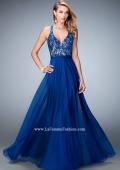 Picture of: Racer Back Chiffon Prom Dress with Rhinestone Lace Detail in Black, Style: 22186, Detail Picture 1