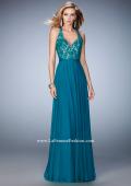 Picture of: Racer Back Chiffon Prom Dress with Rhinestone Lace Detail in Green, Style: 22186, Detail Picture 2
