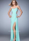 Picture of: Long Prom Dress with Ruching, Slit, and a Slight Train in Blue, Style: 22190, Detail Picture 3