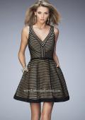 Picture of: Striped Short Dress with V Neckline in Black, Style: 22193, Main Picture