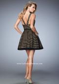 Picture of: Striped Short Dress with V Neckline in Black, Style: 22193, Back Picture