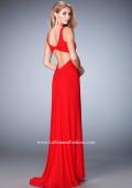 Picture of: Net Prom Gown with Cut Outs, Gathering, and a Train in Red, Style: 22200, Back Picture