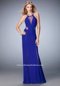 Picture of: Long Prom Dress with Sheer Panel Detail and Crystal Beads in Blue, Style: 22202, Main Picture