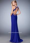 Picture of: Long Prom Dress with Sheer Panel Detail and Crystal Beads in Blue, Style: 22202, Back Picture