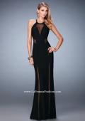 Picture of: Long Prom Dress with Sheer Panel Detail and Crystal Beads in Black, Style: 22202, Detail Picture 1
