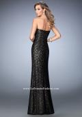 Picture of: Long Lace Prom Gown with Gold Sequin Underlay in Black, Style: 22203, Back Picture